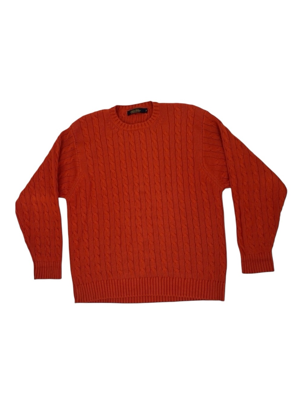Brooks Brothers Cotton Chunky Cable-Knit Orange Crewneck Fisherman Sweater SZ L